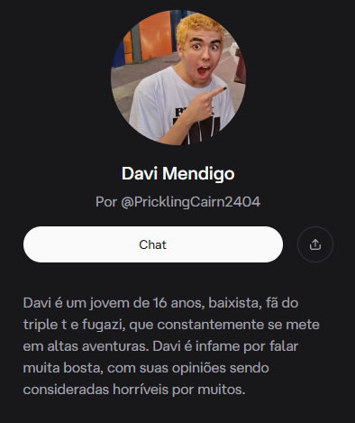 acrvmendigo's tweet photo. Depois de anos de pesquisa e desenvolvimento apresentamos a mais nova criação dos adms da pagina!
Inteligencia artificial do nosso sem teto favorito!
🚨🚨IA DO DAVI MENDIGO!!!!🚨🚨
link nos comentários! https://t.co/yQD25M5Zx9