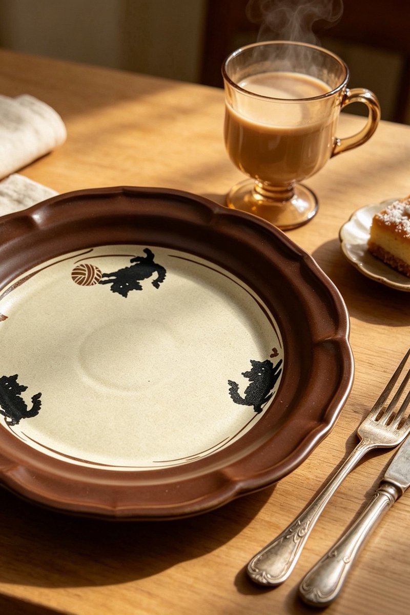 muenstyle's tweet photo. Matte dark‑brown rim with warm terracotta base.
Playful black‑cat &amp; yarn ball graphic patterns.
Chic vintage aesthetic, perfect for brunch, dessert &amp; coffee styling.
Available for home use, gifts &amp; wholesale. https://t.co/vkM2Yv3otU