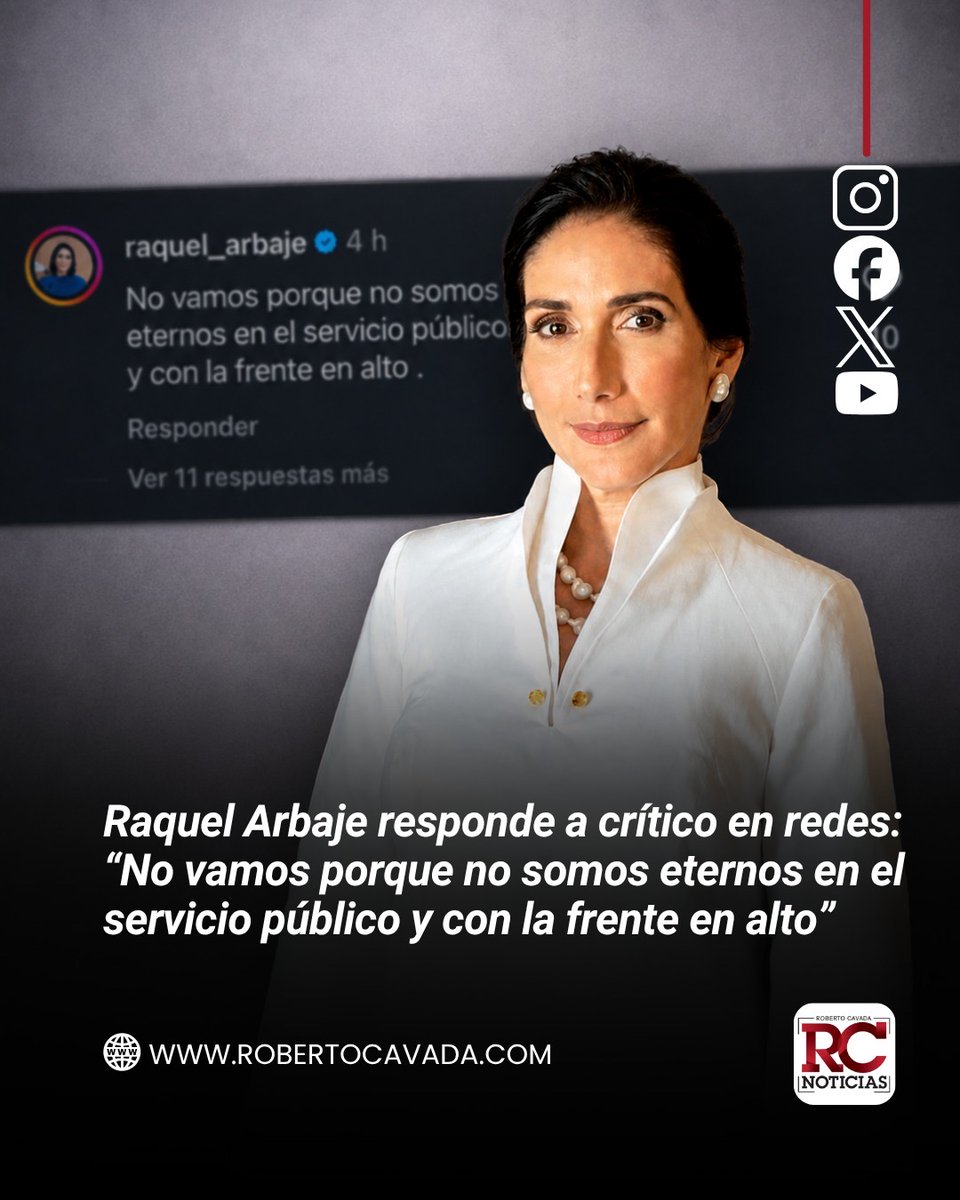 rcavada's tweet photo. Raquel Arbaje responde a crítico en redes: “No vamos porque no somos eternos en el servicio público y con la frente en alto”

https://t.co/fsa7mOwjZz

#RCNoticias #RobertoCavada https://t.co/WQx4yF86lB
