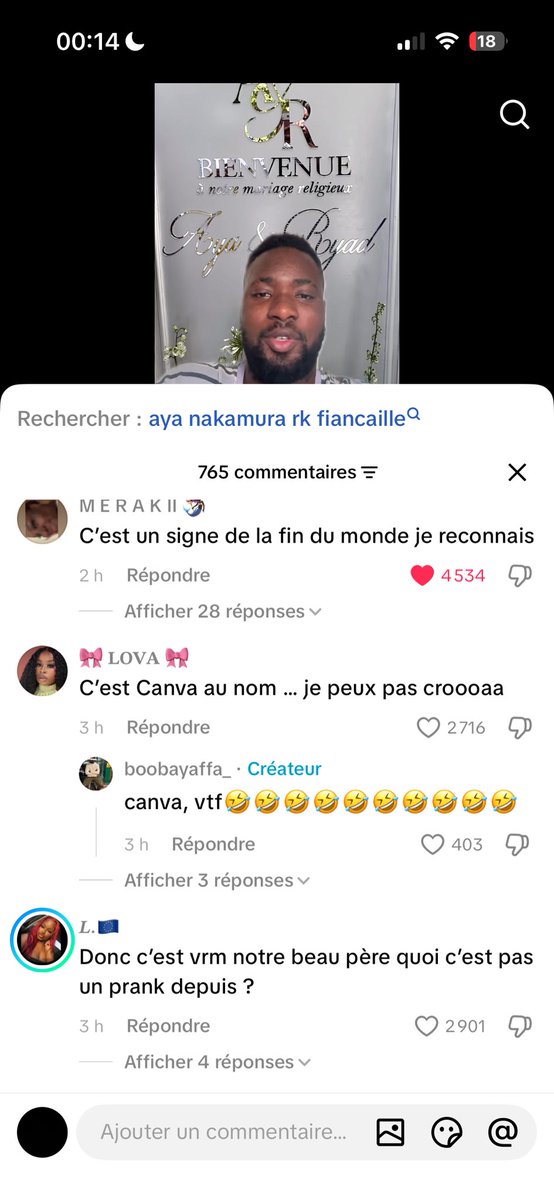 slm3mriiii's tweet photo. Enfaite les commentaires tiktok après le mariage de Aya et RK je pleure smr 🤣🤣 https://t.co/oylSZFGgl0