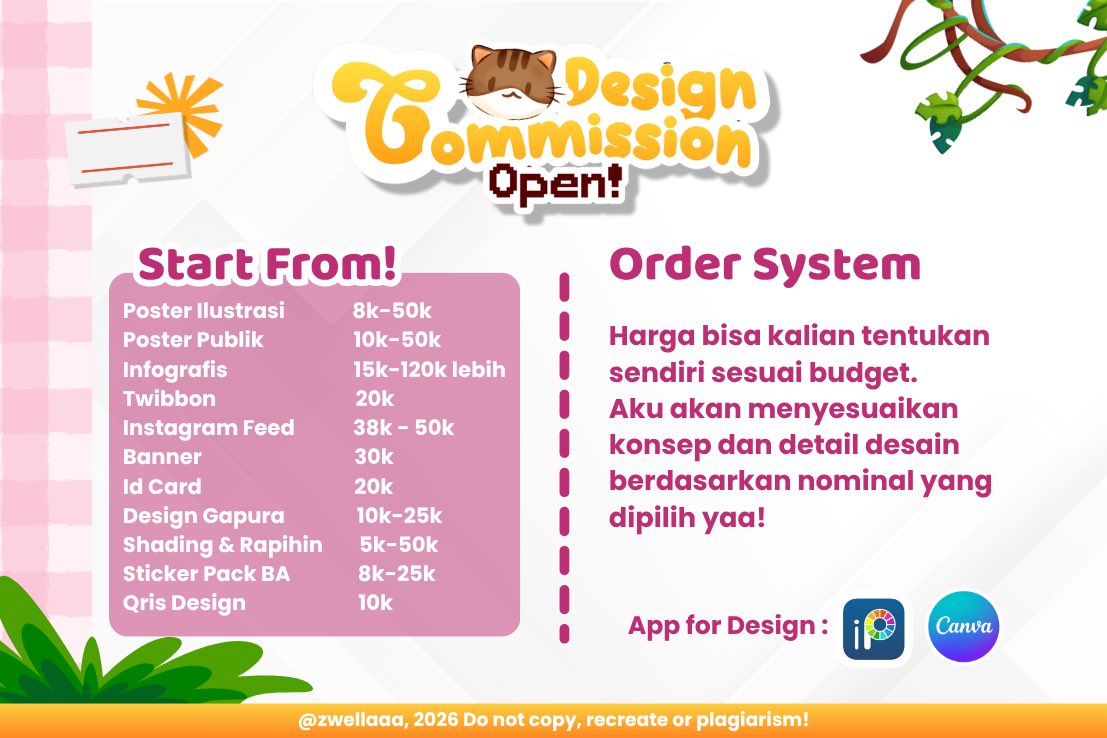 belyzs's tweet photo. please kindly retweet + like, thank youu! 💕

hai aku open slot untuk design commision‼️ mulai dari sticker pack, poster, banner, id card, qris design, twibbon, infografis &amp; masih banyak lagi! 💬⭐️ #zonauang #bealanjaㅤ 

wanna ask / booked slot chat only
https://t.co/JxKPk6qtwz https://t.co/grhIMDB542