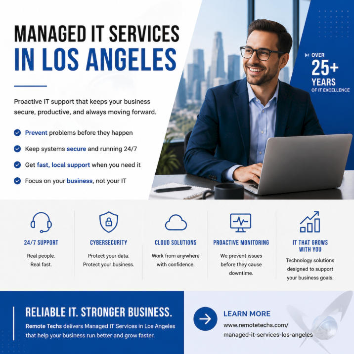 RemoteTechsInc's tweet photo. ⚠️ Is Your IT Helping Your Business... or Holding It Back?

Discover why businesses in Los Angeles are switching to proactive Managed IT Services that prevent problems before they happen.

👉 Learn more:https://t.co/7TEogvAjLz https://t.co/owiNYUwiwU