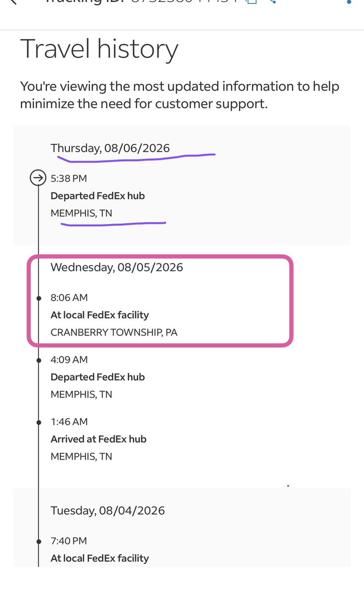 ocean_breezeee's tweet photo. I am once again asking how @FedEx/@FedExHelp, a SHIPPING company, can possibly be THIS incompetent at shipping. How is a package at the correct facility the day it was supposed to be delivered, and now back in Memphis and going to be delivered late?
#getyourshittogether https://t.co/uZad9pR22B