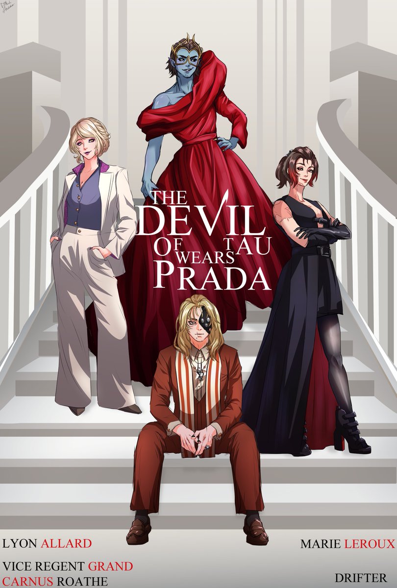 KirianSir's tweet photo. The Devils Triad wear Prada too. 👠 
(Featuring, my Drifter.)
#warframe #warframefanart #tennocreate https://t.co/Vqw1X1IEre