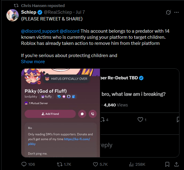 TaigaxHolic's tweet photo. The femboy predator who has been harassing me and my friends for years getting noticed by Chris Hanson was not on my bingo card https://t.co/mZUSWtFiuU