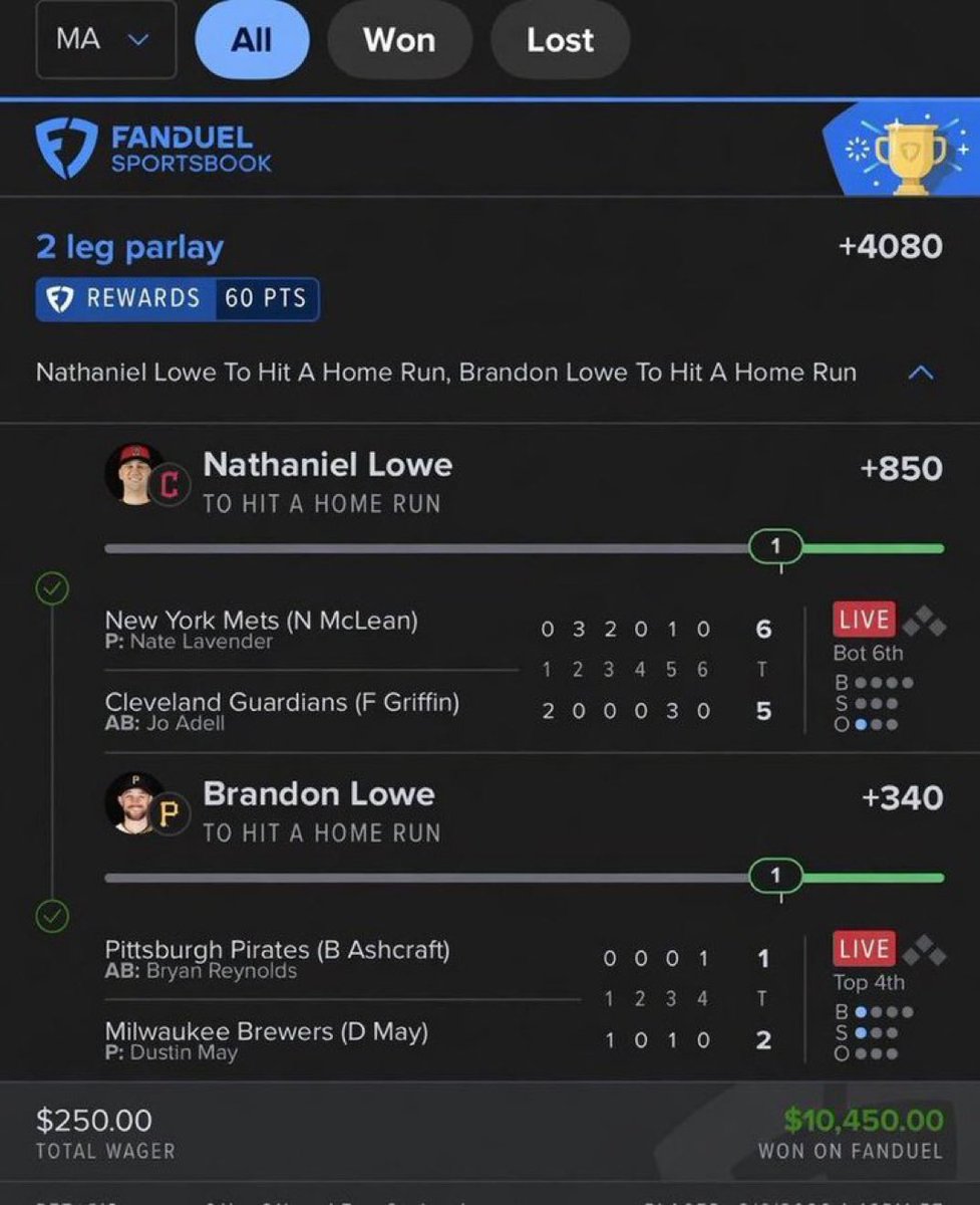 Jamila0644's tweet photo. BOTH LOWES WENT DEEP. 

CLEAN 2-LEG SPECIAL CASHED. 💰🔥 #MLBKOREA #Gambling𝕏 #sportsbetting #NFL2026 #PRIZEPICKS https://t.co/SMw0AeTwAI