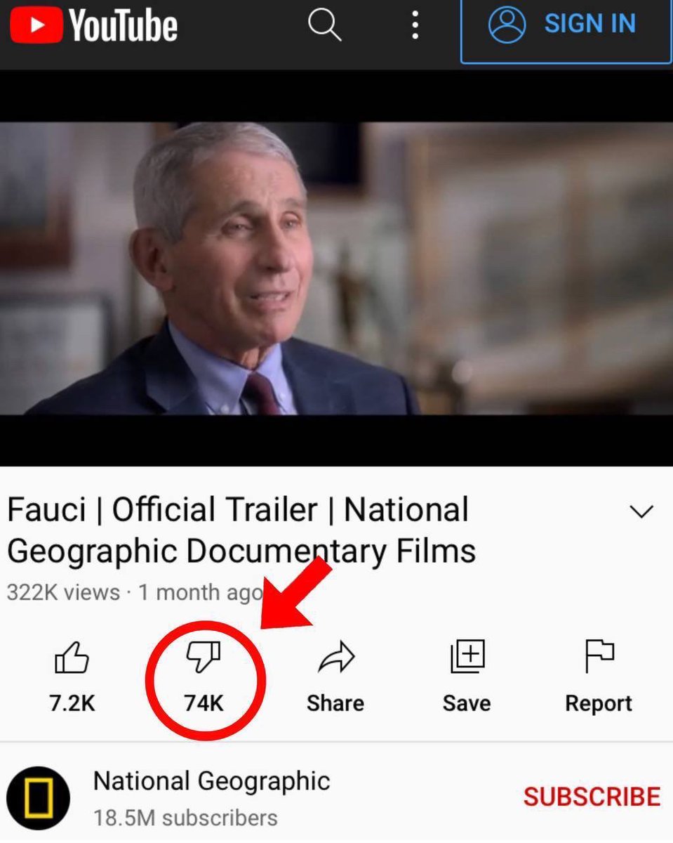 BasedGuitars's tweet photo. @RandPaul @Alanakhaase Remember when youtube got rid of thumbs down because everyone knew Fauci was full of it? 

I remember. https://t.co/FS5S6aXKnI