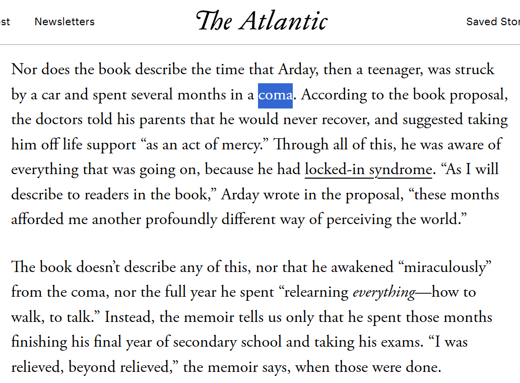 jessesingal's tweet photo. Daniel Engber of The Atlantic got hold of Jason Arday's book proposal and there's some amazing stuff in there that didn't make it into the book, including three months in a locked-in coma that basically deleted his memory. 

https://t.co/3caRVtJPsD https://t.co/ODb6B0YTNO