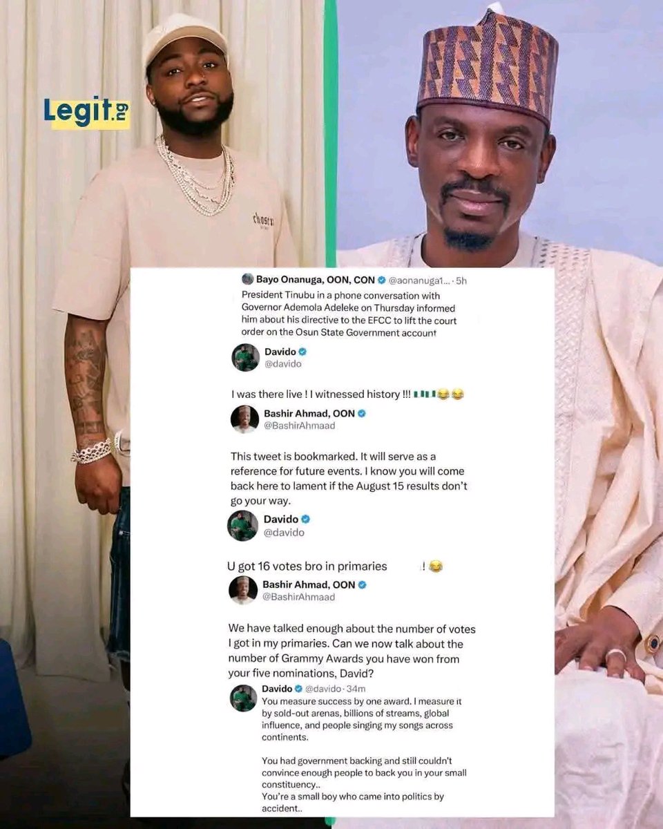 Nigerians_New's tweet photo. Twitter/X is on fire today between Davido and Bashir Ahmad. 😆
These days, everyone seems to be on edge! 😂 The moment someone touches a nerve, tempers flare and the gbas-gbos begins.
Social media is really something else today! 🔥
#Davido #BashirAhmad #TwitterNG https://t.co/6pwgNXQNAt