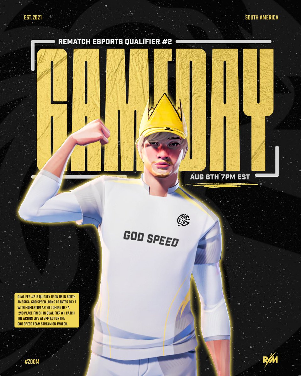 GodSpeedES's tweet photo. Gameday for our boys in yellow 💛

🆚 Swiss Bracket
⏰ 7:00PM EST
🎥 https://t.co/AvK6EAzKbJ

@RematchEsports | #Zoom https://t.co/kcbeUX1RGG