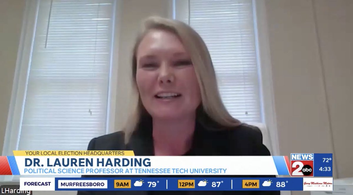 jonathanfrankTN's tweet photo. Thanks to @WKRN for including analysis from @tennesseetech Associate Professor of Political Science Lauren Harding in their #ElectionDay coverage! #WingsUp #GoVoteTN https://t.co/7eI7VToLnc