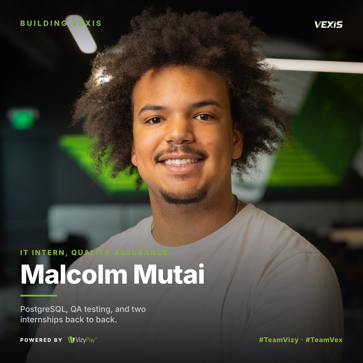 GetVexis's tweet photo. Malcolm Mutai, IT Intern on QA. Second summer with us, finishing a Data Science degree at Iowa. PostgreSQL and testing. He finds what breaks before a merchant ever does.
#TeamVizy #TeamVex #QualityAssurance #IowaTalent #Internship https://t.co/9Vwa4mpvUx