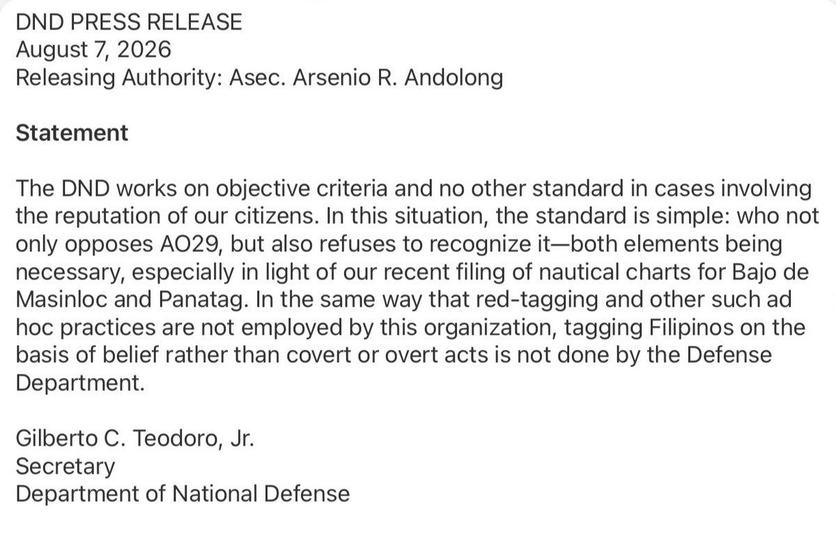 raffytima's tweet photo. Secretary Gilberto Teodoro Jr. responded to Vice President Sara Duterte’s challenge for him to identify politicians he claims are pro-China.
Teodoro is in Darwin, Australia for the closing of Exercise Pitch Black 2026, where he met with his Australian counterpart Richard Marles. https://t.co/Zpy6vrV6nI