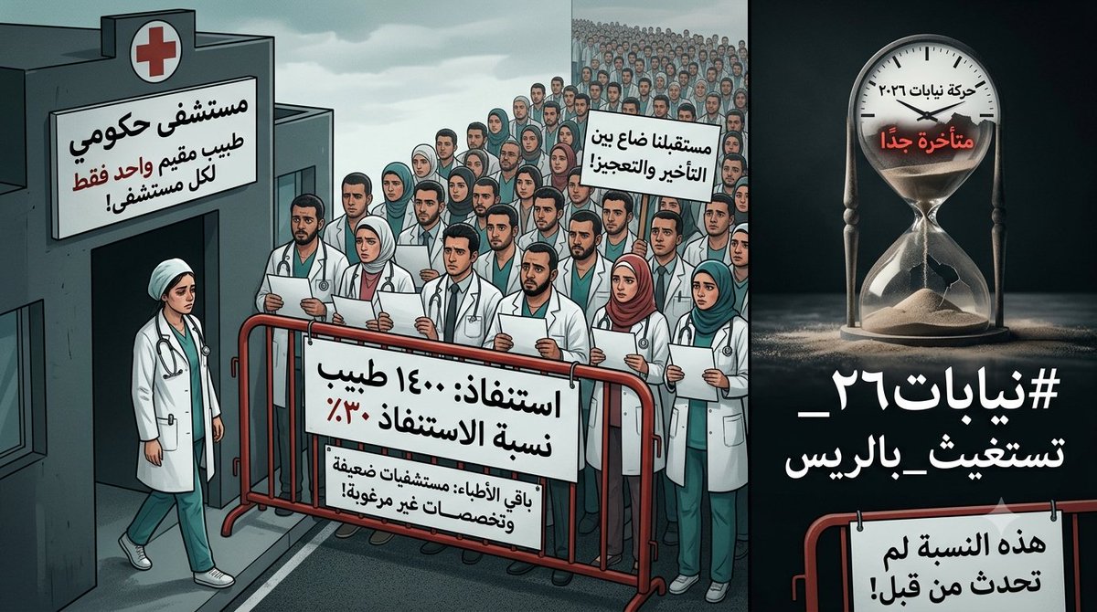 ahmed_gamal050's tweet photo. 🩺 دفعة كاملة بتضيع بين التأخير والتعجيز!
تخيل تدرس ٧ سنين، وفي الآخر:
تأخير حركة النيابات ⏳
مستشفى كاملة تاخد "طبيب واحد" بس! 🏥
١٤٠٠ طبيب (٣٠٪)  "استنفاذ"! ❌

شباب الأطباء هم أمل مصر الصحي بلاش تكسروا مجاديفهم!

@CBCEgypt @ONTVEgy @ElBaladOfficial

#نيابات٢٦_تستغيث_بالريس https://t.co/Rt9F11rIKx