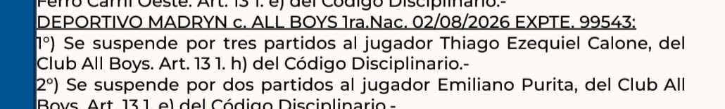 MaxiMartin_21's tweet photo. #AllBoys Tres fechas de suspensión para Thiago Calone, y dos para Emiliano Purita. https://t.co/hEDuXwzK7U