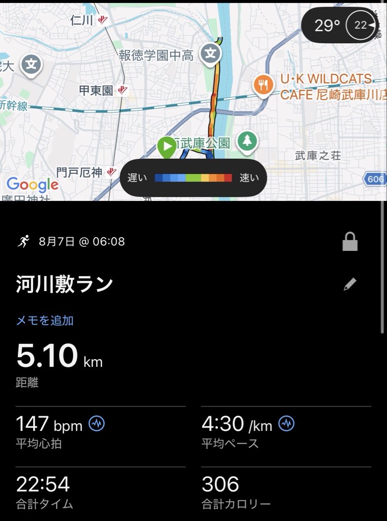 Hiro52338573's tweet photo. 5km ランニング
今朝は寝坊したので、英会話スキップし、ランニングへ🏃汗が止まりません🚃💦

よい1日を〜 https://t.co/TeZml5B6FY
