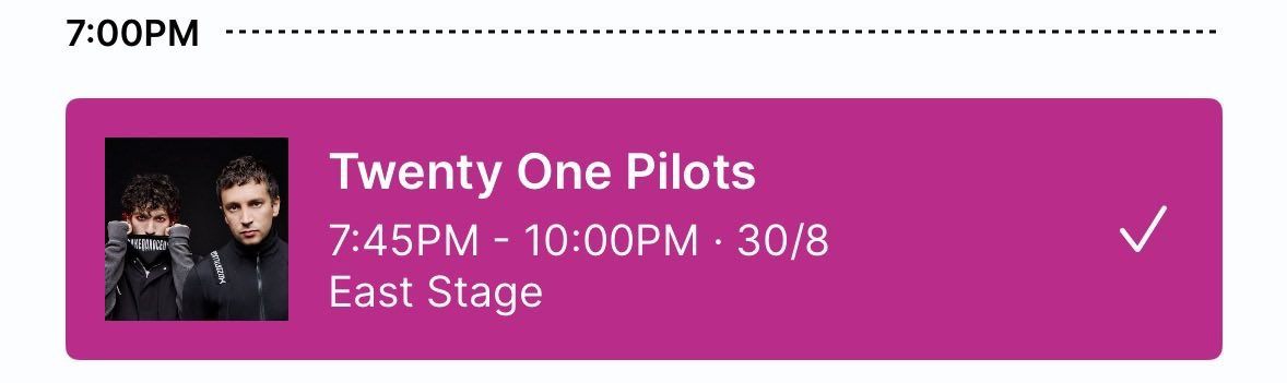clikkiescrave's tweet photo. 🚨| the All Points East app has confirmed twenty one pilots’ set on August 30th will be 2 hours and 15 minutes. https://t.co/RIPL8BO1Pu