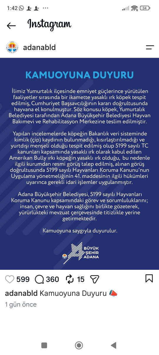 Yesimcarpediem1's tweet photo. Şila Alman pasaportu ile Türkiye'ye onaylı giriş yapan cipli sahipli bir candi
Sahibi Adana'da rahat etsin diye Şila için bahçeli ev tuttu ama @Adana_beledyesi sahibine ihtarda bulunmadan bahçesinden alıp götürdü ve yine sahibine hiçbir savunma hakkı vermeden yasaklı ırk diye infaz etti Şila'yı
Yaptığınız kamuoyu açıklamasının hiçbir tutarlı yanı yok 
Yaptığınız düpedüz suçtur 
Sahibinin açıklamasını da buraya bırakıyorum 
Videoda görünen de oldukça uysal olduğu 
Ne mahkeme kararı var ne idari dava 
Siz hangi hakla bu canın hayatına son verdiniz ?
#ŞilaİçinAdalet
@DogDeskAction 
@tierschutz_bund 
@vierpfoten_DE

@AWF_en
Türkiye/Adana
Destek lütfen 

Şila war ein gechipter Hund mit deutschem Heimtierausweis und ist ordnungsgemäß in die Türkei eingereist.
Ihr Halter mietete in Adana extra ein Haus mit Garten, damit Şila dort sicher und ruhig leben konnte. Nach Angaben des Halters wurde Şila jedoch von @Adana_beledyesi ohne vorherige Benachrichtigung aus dem Garten abgeholt und anschließend, ohne dass dem Halter rechtliches Gehör oder die Möglichkeit zur Verteidigung gegeben wurde, als angeblich verbotene Rasse euthanasiert.
Die öffentliche Erklärung der Stadtverwaltung beantwortet die entscheidenden Fragen nicht.
Falls sich der Sachverhalt so zugetragen hat, handelt es sich um einen äußerst schwerwiegenden Vorgang.
Die Stellungnahme des Halters füge ich ebenfalls bei. Auf den Videos wirkt Şila ruhig und keineswegs aggressiv.
Wo ist die gerichtliche Entscheidung? Wo ist die rechtskräftige behördliche Anordnung? Auf welcher konkreten Rechtsgrundlage wurde diesem Tier das Leben genommen?
#GerechtigkeitFürŞila (#ŞilaİçinAdalet)
