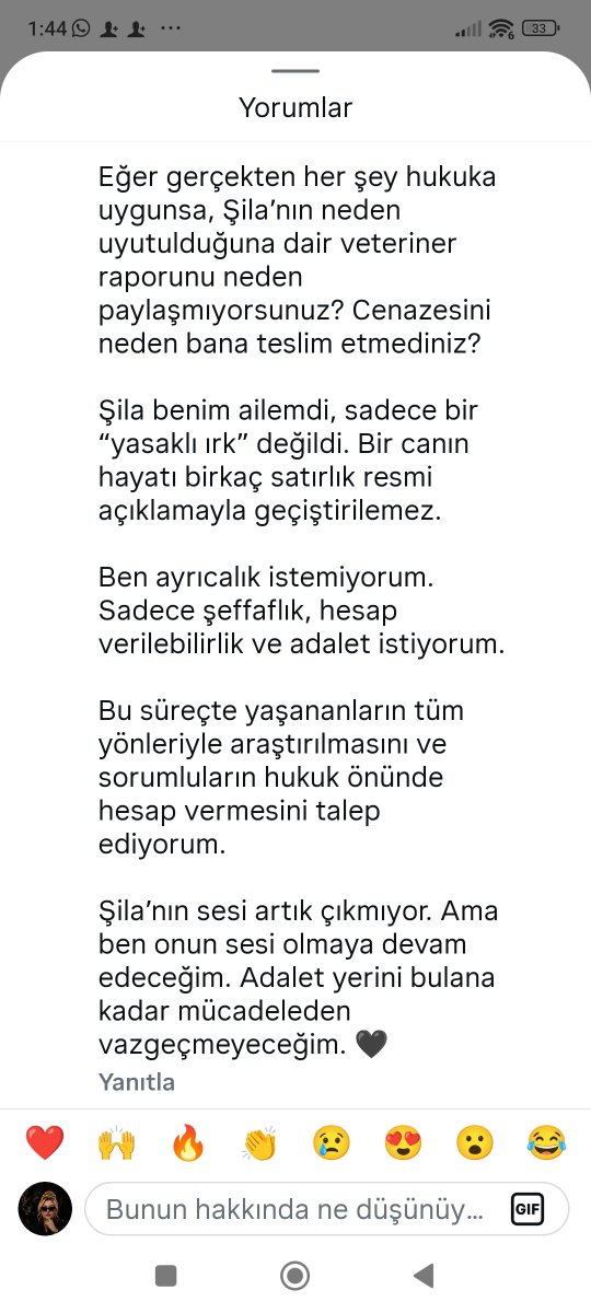 Yesimcarpediem1's tweet photo. Şila Alman pasaportu ile Türkiye'ye onaylı giriş yapan cipli sahipli bir candi
Sahibi Adana'da rahat etsin diye Şila için bahçeli ev tuttu ama @Adana_beledyesi sahibine ihtarda bulunmadan bahçesinden alıp götürdü ve yine sahibine hiçbir savunma hakkı vermeden yasaklı ırk diye infaz etti Şila'yı
Yaptığınız kamuoyu açıklamasının hiçbir tutarlı yanı yok 
Yaptığınız düpedüz suçtur 
Sahibinin açıklamasını da buraya bırakıyorum 
Videoda görünen de oldukça uysal olduğu 
Ne mahkeme kararı var ne idari dava 
Siz hangi hakla bu canın hayatına son verdiniz ?
#ŞilaİçinAdalet
@DogDeskAction 
@tierschutz_bund 
@vierpfoten_DE

@AWF_en
Türkiye/Adana
Destek lütfen 

Şila war ein gechipter Hund mit deutschem Heimtierausweis und ist ordnungsgemäß in die Türkei eingereist.
Ihr Halter mietete in Adana extra ein Haus mit Garten, damit Şila dort sicher und ruhig leben konnte. Nach Angaben des Halters wurde Şila jedoch von @Adana_beledyesi ohne vorherige Benachrichtigung aus dem Garten abgeholt und anschließend, ohne dass dem Halter rechtliches Gehör oder die Möglichkeit zur Verteidigung gegeben wurde, als angeblich verbotene Rasse euthanasiert.
Die öffentliche Erklärung der Stadtverwaltung beantwortet die entscheidenden Fragen nicht.
Falls sich der Sachverhalt so zugetragen hat, handelt es sich um einen äußerst schwerwiegenden Vorgang.
Die Stellungnahme des Halters füge ich ebenfalls bei. Auf den Videos wirkt Şila ruhig und keineswegs aggressiv.
Wo ist die gerichtliche Entscheidung? Wo ist die rechtskräftige behördliche Anordnung? Auf welcher konkreten Rechtsgrundlage wurde diesem Tier das Leben genommen?
#GerechtigkeitFürŞila (#ŞilaİçinAdalet)