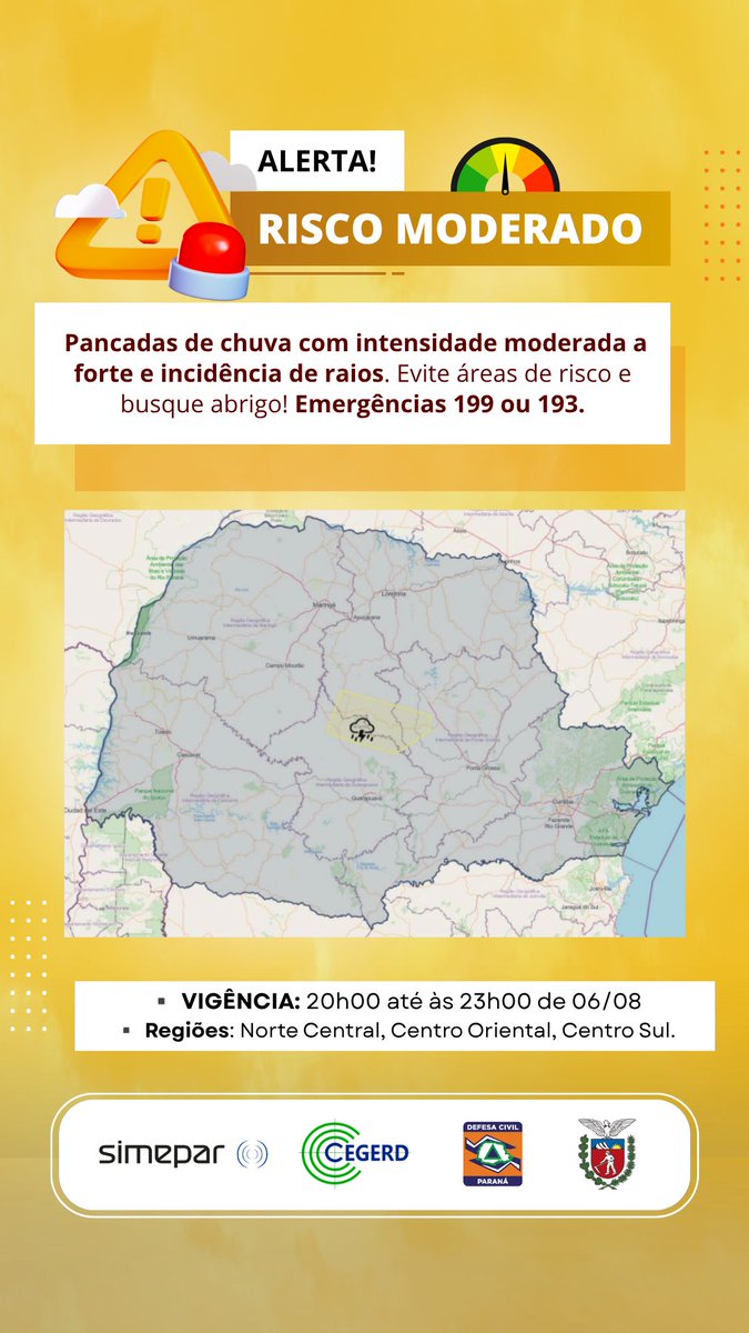 PRDEFESACIVIL's tweet photo. ⚠️ALERTA DEFESA CIVIL⚠️
Acompanhe as áreas com alertas vigentes:
🚨 https://t.co/weR3v62m1V https://t.co/lpWZ0NnDnR