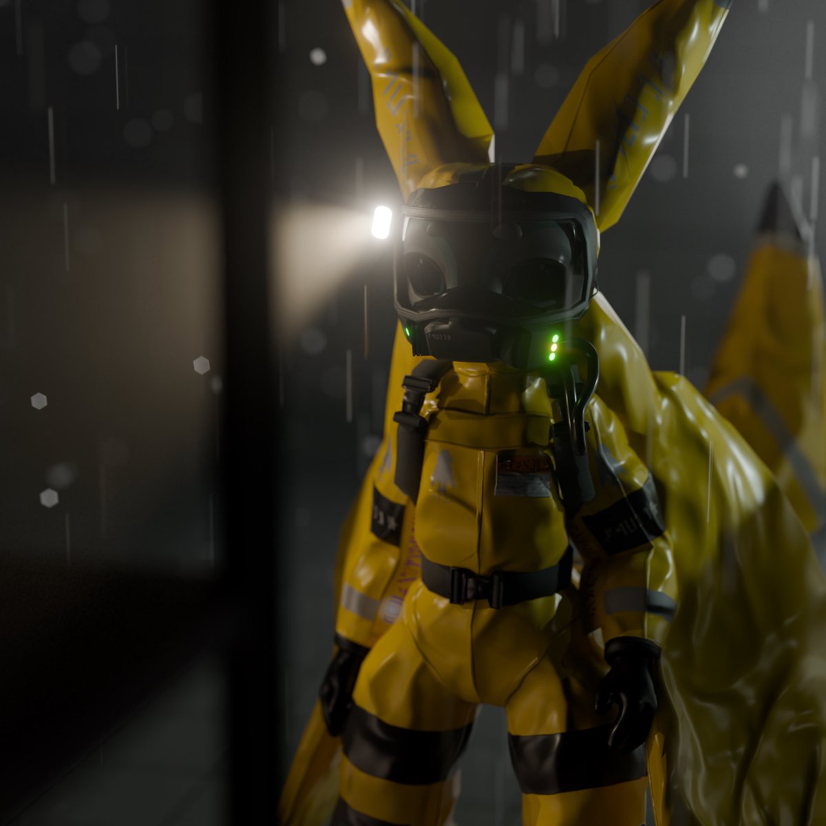 Randomking1423's tweet photo. Bird taking a look at some ominous things in a leaky old poolroom (i updated the avali hazmat suit again) https://t.co/K3TYB5Jfhc