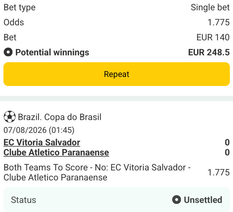 dydbetting's tweet photo. ⚽️ LIVE-BET - FOOTBALL
🇧🇷 Vitoria Salvador vs Atletico Paranaense 
👉 Both to score No @ 1.77
#GamblingX #LiveBet #Football #CopadoBrasil

More free plays and info about Premium chat: https://t.co/fMMxnhsNSY https://t.co/iRkQanfLfh