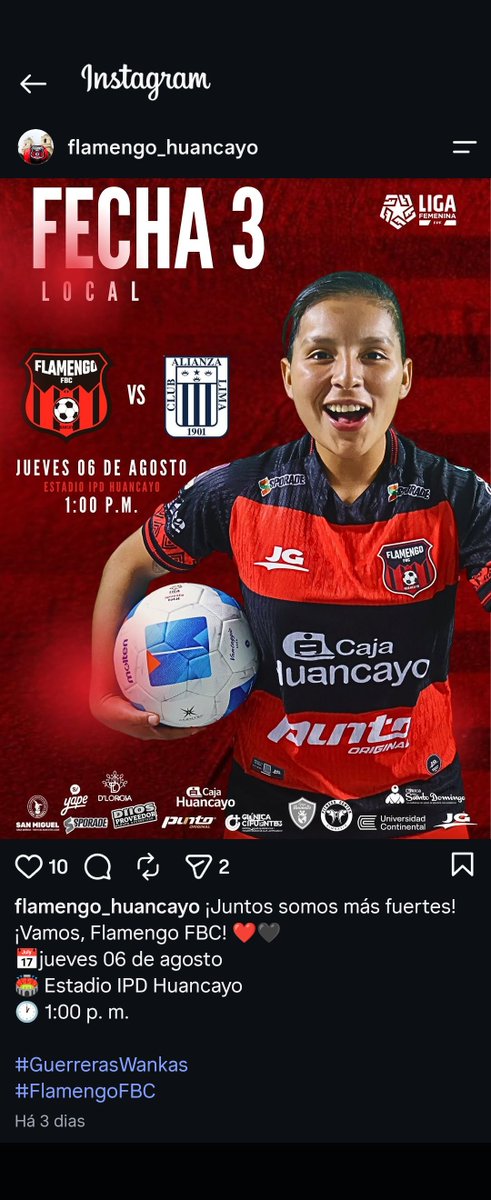 muraldanacao's tweet photo. MUNDO | Existe um Flamengo na elite do futebol peruano. E quem colocou o clube lá foram as mulheres

Em Huancayo, a mais de 3 mil metros de altitude, o Flamengo FBC também veste vermelho e preto, carrega o nome Flamengo no peito e hoje disputa a primeira divisão feminina do Peru.

A história ganhou outra dimensão em 2024. As chamadas “Guerreras Wankas” atravessaram as diferentes etapas da Liga de Ascenso, chegaram à fase nacional e conquistaram o acesso ao eliminar o Strong Scalu nos pênaltis. Depois, terminaram o torneio como vice-campeãs. 

Em 2025, o Flamengo FBC estreou na elite e protagonizou um feito histórico para Huancayo: tornou-se o primeiro clube da região a disputar o futebol feminino profissional. 

E a aventura continua. Em 2026, o clube segue na primeira divisão peruana com as “Guerreras Wankas”, agora tentando se consolidar entre as principais equipes do país. 

Do Rio a Huancayo, o vermelho e preto também encontrou casa nos Andes.

#Setorista #Cobertura