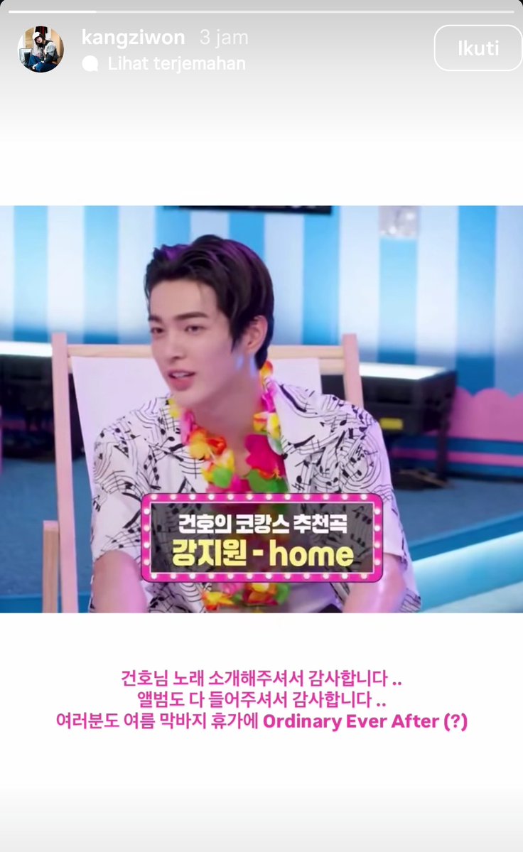keonholicina's tweet photo. Dalam episode terbaru UPCONO, Keonho memberikan rekomendasi lagu yang cocok untuk liburan yaitu Home by Kang Jiwon sunbaenim.

Tidak lama setelah itu, Kang Jiwon sunbaenim membuat insta story dan berterimakasih kepada Keonho karena telah mengenalkan lagunya kepada banyak orang,

👩🏻 Terima kasih Keonho sudah memperkenalkan lagunya..
Terima kasih juga sudah mendengarkan seluruh albumnya..
Kalian juga, di liburan akhir musim panas ini, semoga menikmati Ordinary Ever After (?)

#KEONHO #건호 #CORTIS #코르티스