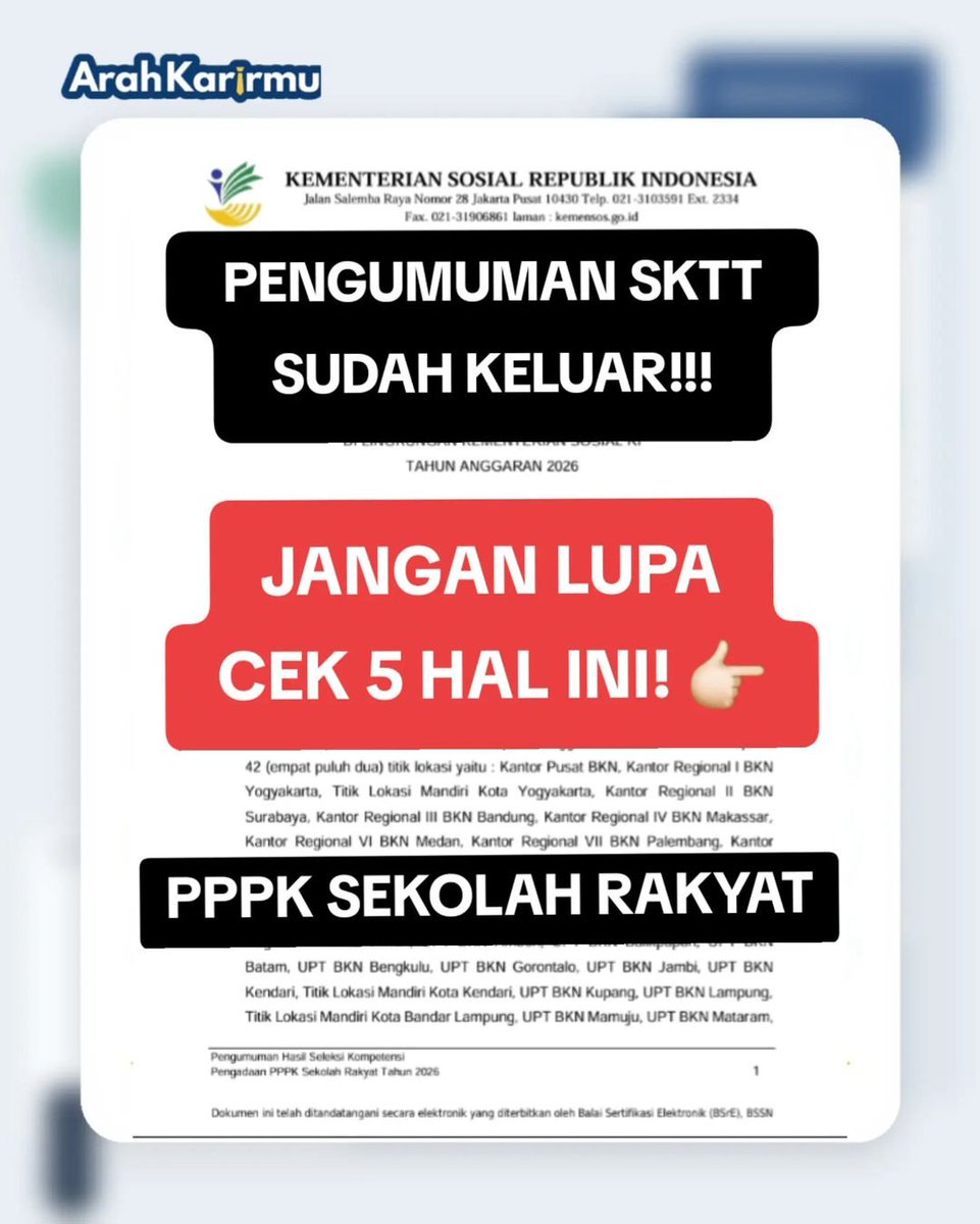 ArahKarirmu's tweet photo. β οΈ SEGERA CEK INI!!!
Sudah persiapan untuk TES SKTT PPPK SEKOLAH RAKYAT 2026?
Yang mau Bahan belajar
Cek di bio β
#p3k
#sekolahrakyat
#PPPK
#lowongankerja #rekrutmen
Bahan Belajar
Review/Spill/FR
Kisi-Kisi
Soal
EBook
Sekolah Rakyat
KemensosRI
Pengumuman https://t.co/aonR05jxoG