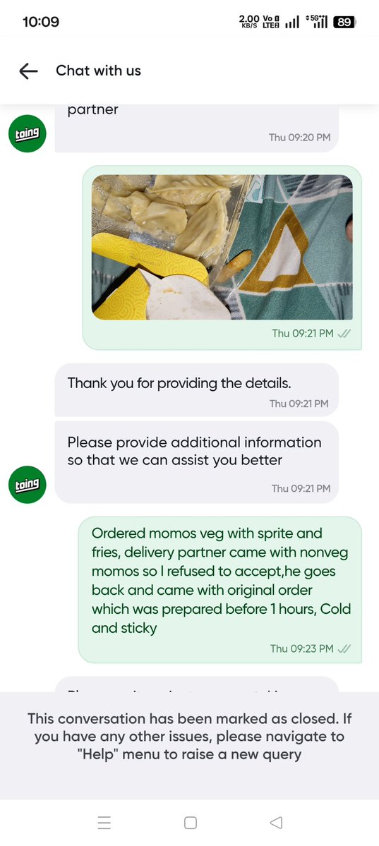 the_adig's tweet photo. Was exploring #Toing by @Swiggy , ordered from @Wowmomo4u but delivery boy came up with someone's order which I refused to accept, after that he goes to and came back with cold order of 1 hours, when complaint raised to @SwiggyCares this was reply... https://t.co/mFhUG9vW5T