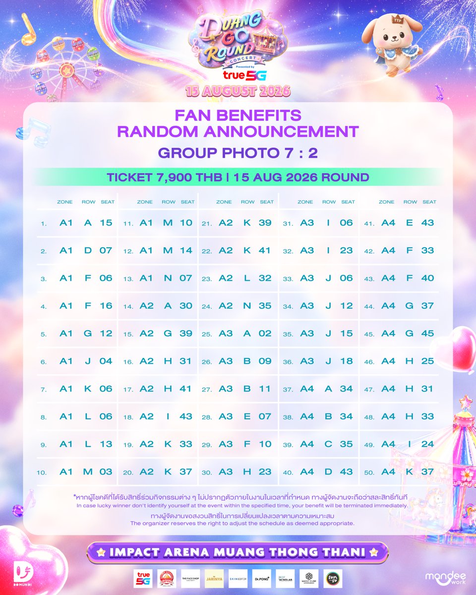 DomundiTV's tweet photo. 𝐃𝐔𝐀𝐍𝐆 𝐆𝐎 𝐑𝐎𝐔𝐍𝐃 𝐂𝐎𝐍𝐂𝐄𝐑𝐓 Presented by True5G 🎪✨ Round 1

📣 FAN BENEFIT ANNOUNCEMENT : GROUP PHOTO & HI BYE

ประกาศรายชื่อผู้ถือบัตรที่ได้รับสิทธิ์ FAN BENEFIT : GROUP PHOTO & HI BYE

🎥 : Live Stream Version
🔗 : https://t.co/XJr4FekDEZ…

🗓️ : 15-16 AUGUST 2026
📍 : IMPACT Arena, Muang Thong Thani

DUANG CONCERT AT IMPACT
#DuangGoRoundConcert