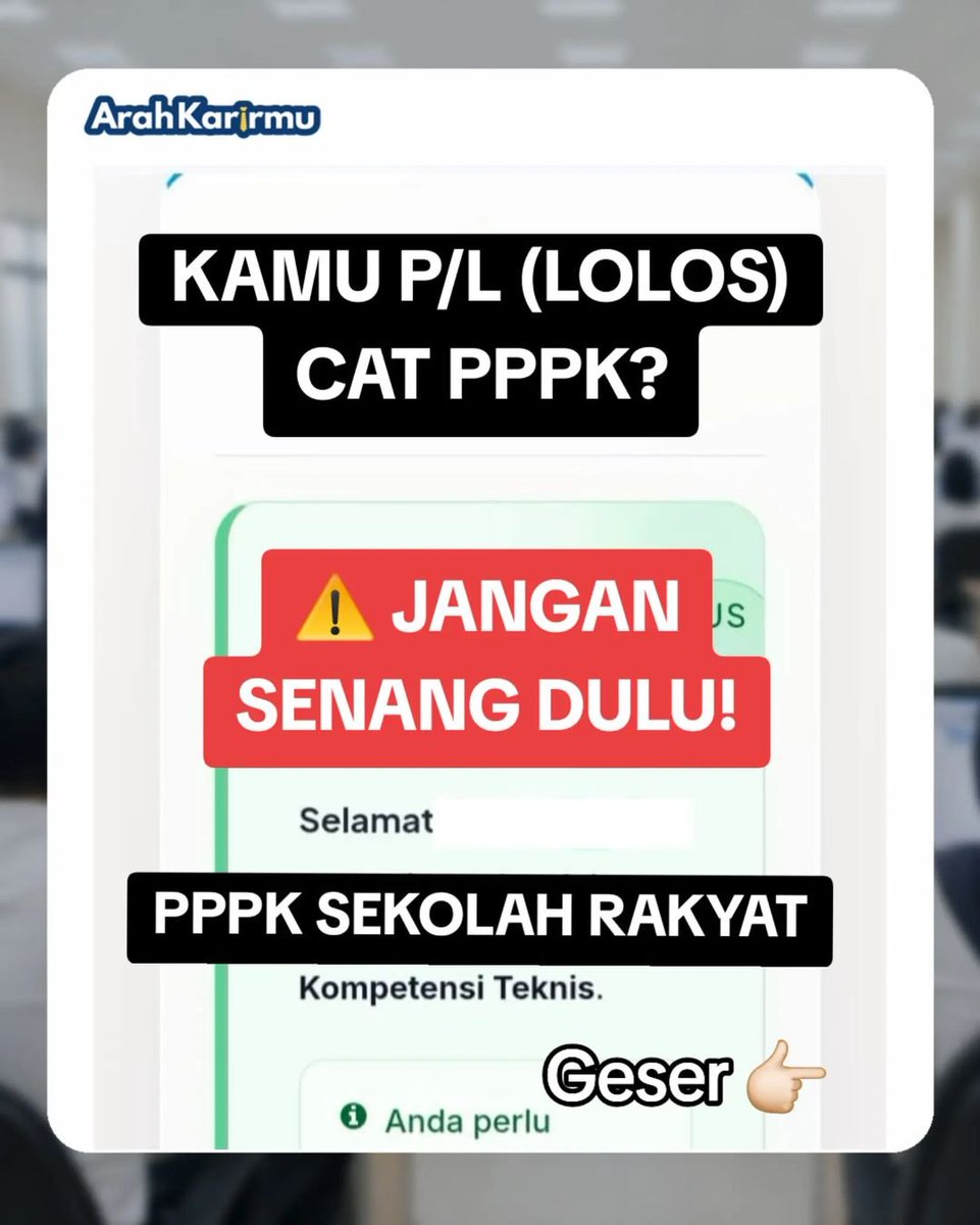 ArahKarirmu's tweet photo. β οΈ P/L JANGAN SENANG DULU!
Sudah persiapan untuk TES SKTT PPPK SEKOLAH RAKYAT 2026?
Yang mau Bahan belajar
Cek di bio β
#p3k
#sekolahrakyat
#PPPK
#lowongankerja #rekrutmen
Bahan Belajar
Review/Spill/FR
Kisi-Kisi
Soal
EBook
Sekolah Rakyat
KemensosRI
Pengumuman https://t.co/z8JC3XEGuG