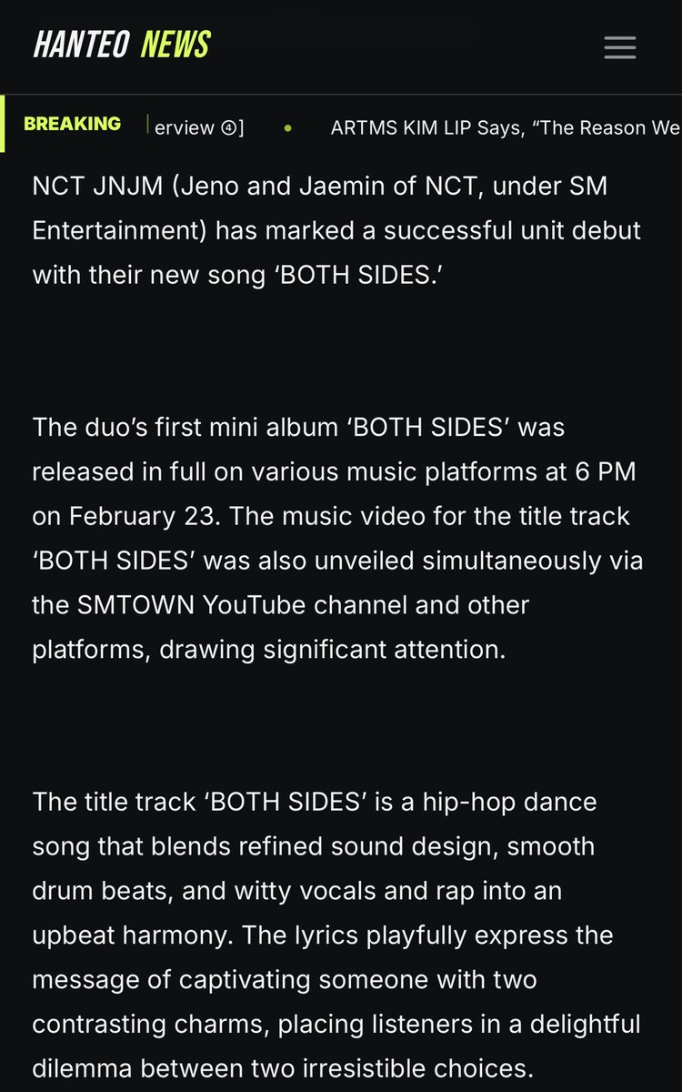 jeuniverse__'s tweet photo. A successful unit debut… #NCTJNJM proves their powerful synergy with ‘BOTH SIDES’ https://t.co/2Sfk7sem0O