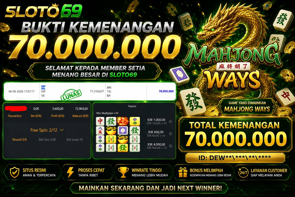 sloto69_'s tweet photo. 🎉 Bukti kemenangan member SLOTO69! 💰

🌐 𝑳𝑰𝑵𝑲 : Link: https://t.co/klHQVsaP8f
🎊 Menang besar 70JT 🎊
🆔 DEW*******
🎮 Mahjong Ways
🏆 Selamat atas kemenangan Rp70.000.000! 🔥 Giliran kamu selanjutnya!

#sloto69 #harimahijauonline #jackpot https://t.co/cCRq1FNptv