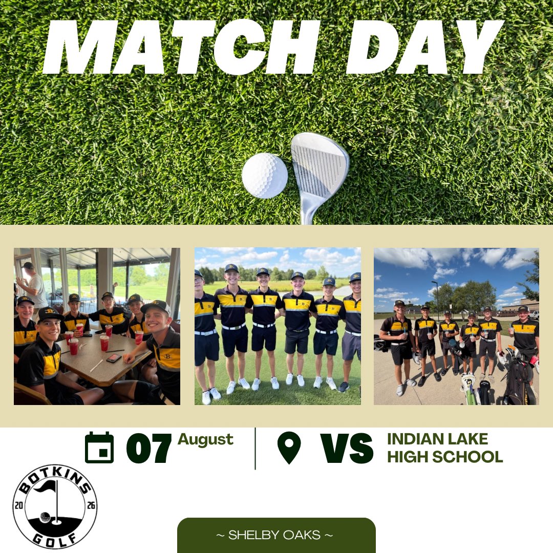 BotkinsGolf's tweet photo. Rise n’ shine, @BotkinsGolf! ☀️ 

⛳️ Varsity Trojans head to The Oaks to take on Indian Lake HS. 

⏰ 9 AM tee off

⛳️ JV Trojans open SCAL play  at The Oaks to kick-off their season.

⏰ 8 AM tee off

Dew on the grass, driver in hand, 
&amp; a whole season of possibilities ahead. https://t.co/fRpHVUm8sx