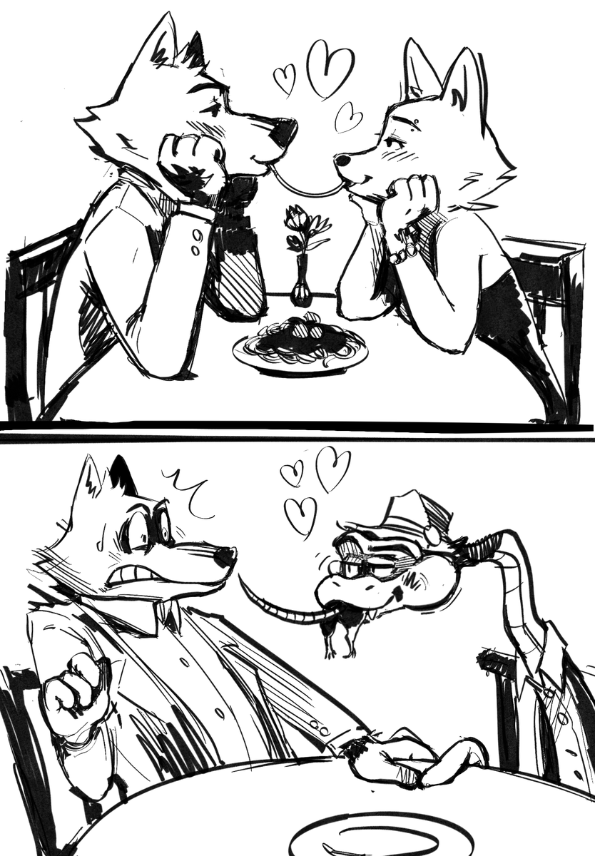 REJEY0's tweet photo. #thebadguys #wolfington #mrsnake #mrwolf #dianefoxington tried to imagine what a 'lady-and-the-tramp' moment might look like in these two cases https://t.co/j4BmqpaJuj