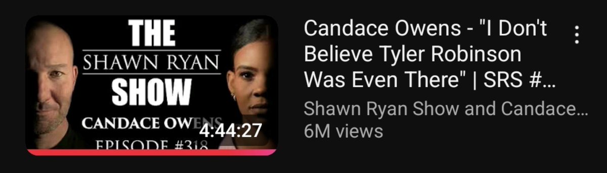 CandaceGuardian's tweet photo. OMG

Candace Owens is taking it!!!🥺😍❤️

Candace Owens interview with Shawn Ryan has now SURPASSED 6 MILLION VIEWS!!!! making it one of Shawn's most viewed episode.

Congratulations @RealCandaceO &amp; @ShawnRyan762 🥳❤️👏🏽👏🏽 https://t.co/pWX6XjsIWe