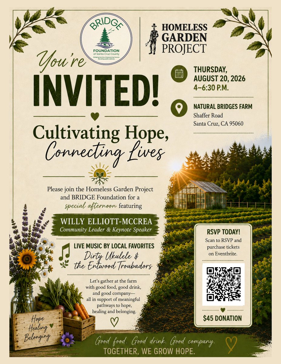 CruzDefender's tweet photo. YOU'RE INVITED! Help us celebrate the launch of the BRIDGE Foundation, a nonprofit created to help support people served by the Public Defender’s Office. Get your tickets at https://t.co/3Q3rOEwRAn https://t.co/m5vkBUlxi9