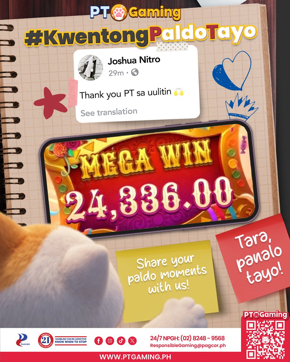 PTGamingph's tweet photo. Uy, may panibagong #KwentongPaldoTayo!

Congrats kay Joshua Nitro sa kanyang ₱24,336 na panalo!

Sana all may ganitong kwentong ikukuwento!

Ikaw naman, kailan ang turn mo? 👀

💰 Get ₱3,030 new player bonus & 1.5% unlimited cashback +2% slot return + 100% Loss Rebate
📲 Download now: https://t.co/G8ByR123Ho

#PTGaming  #No1LegitGamingPH #MostExclusiveGamePH #KwentongPaldoTayo