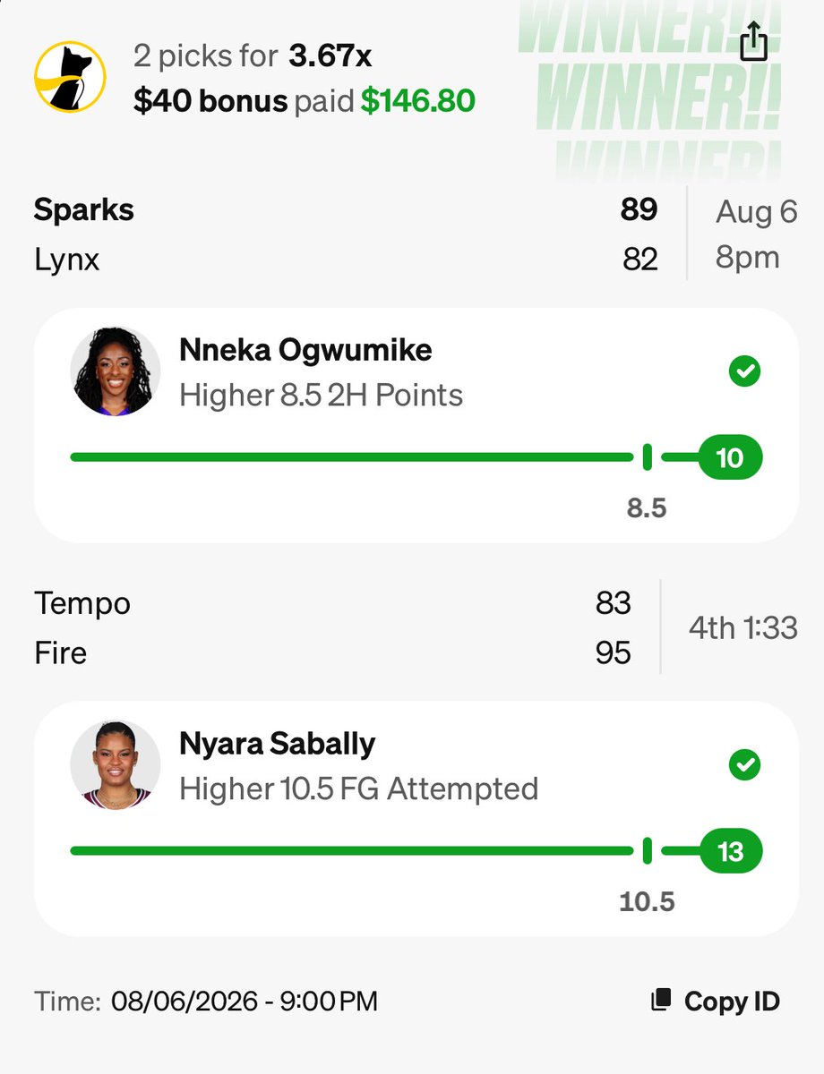LuckyPicks_SA's tweet photo. Another one! 🔥 #Underdog #WNBA https://t.co/dTFXKqnjC3