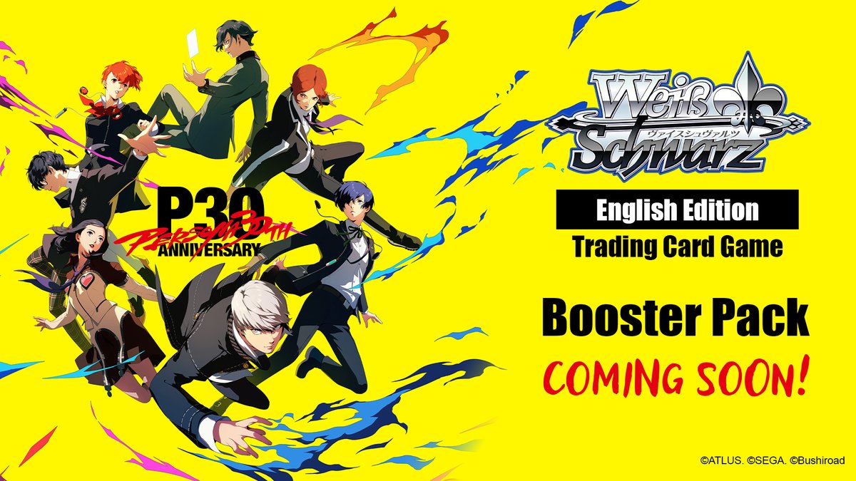 weissschwarz_en's tweet photo. Celebrate Persona’s 30th Anniversary on the stage of Weiß Schwarz!

Think you have what it takes to be the protagonist of your story? Prepare to build your decks with familiar faces and friends from the Persona games.

Stay tuned for more information!

#WeissSchwarz #TCG #Persona