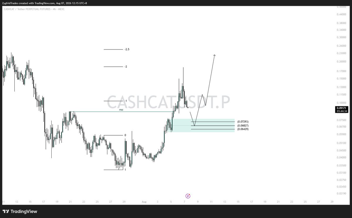ZygfridS's tweet photo. $CASHCAT dumped after robinhood listed it. 

Now this is the time to add more on those retracement areas. 

0.07293 - 0.06429 will be the retracement entries I would like to see to be visited by $CASHCAT. 

Target remains around 0.2 and above this will send to valhalla. 

Binance and other exchanges listing soon? 👀