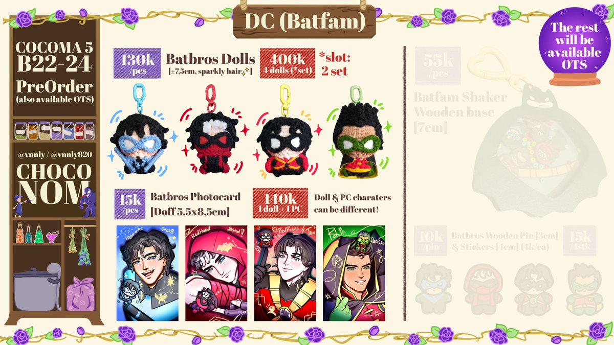 vnnly820's tweet photo. [Pls help RT+💜😆]

Choconom's COCOMA5 Pick Up PO❣️

🛒 The rest of the items will be available OTS🙂‍↕️
📍 Booth B22-24 [Sapoto Studio]
🗓️ 7 - 14 August 2026
🤼‍♂️ Marvel Rivals, DC (Superman &amp; batfam), BNHA
🔗 https://t.co/T2iFSQJ2WP

#cocoma5 #MarvelRivals #batfamily https://t.co/zLnV8s042w
