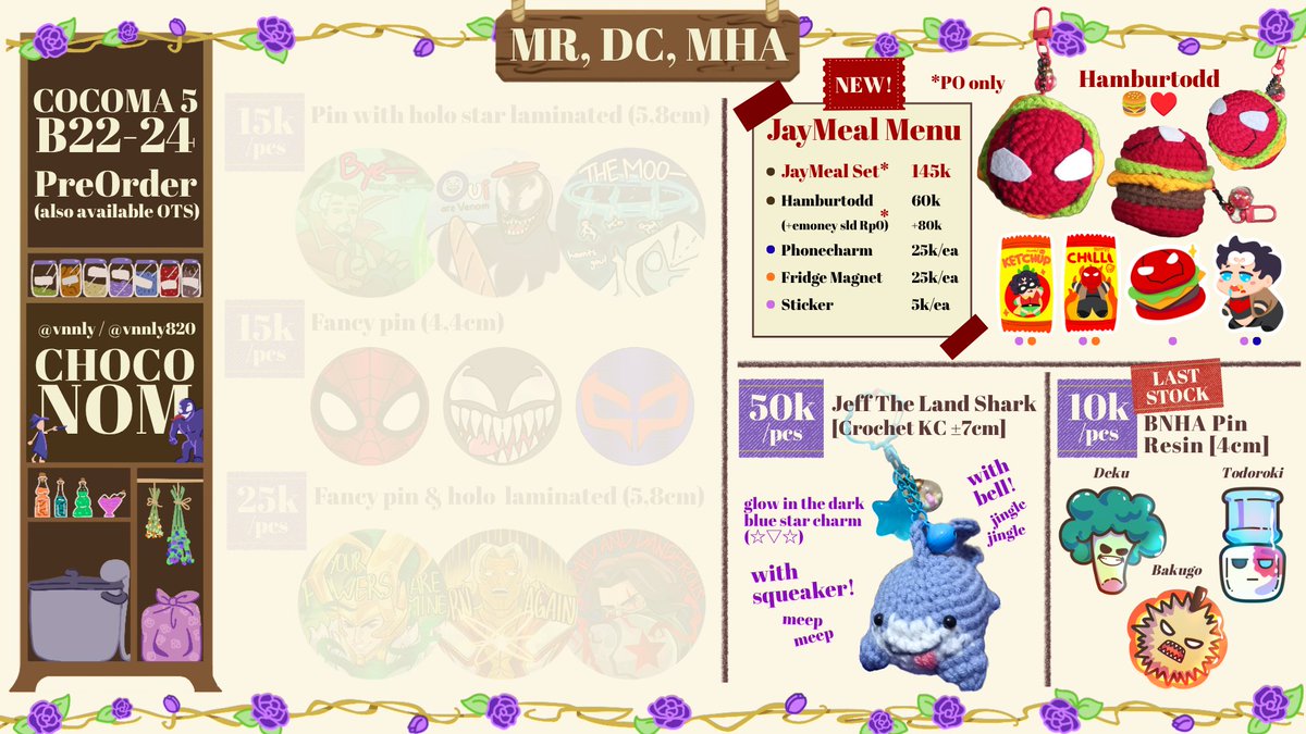 vnnly820's tweet photo. [Pls help RT+💜😆]

Choconom's COCOMA5 Pick Up PO❣️

🛒 The rest of the items will be available OTS🙂‍↕️
📍 Booth B22-24 [Sapoto Studio]
🗓️ 7 - 14 August 2026
🤼‍♂️ Marvel Rivals, DC (Superman &amp; batfam), BNHA
🔗 https://t.co/T2iFSQJ2WP

#cocoma5 #MarvelRivals #batfamily https://t.co/zLnV8s042w