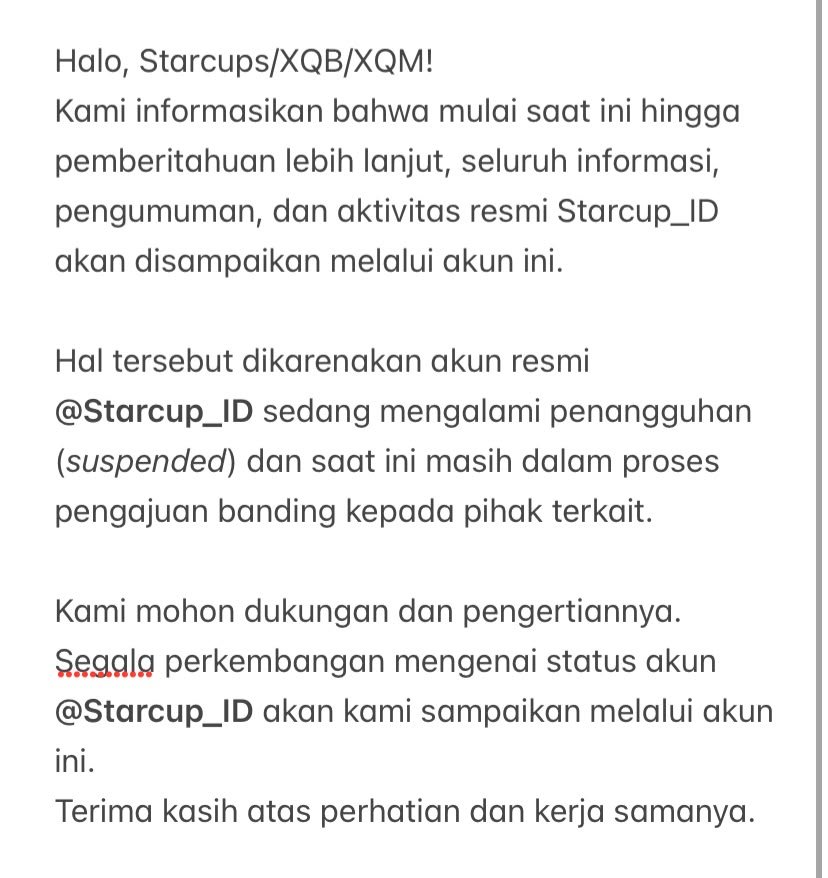 XingQiu_ID's tweet photo. 📢[PENGUMUMAN RESMI]

Informasi Penting Mengenai Akun StarCup_ID

#XingQiu #EliotHuang #KipukaQiu #HuangXing #QiuDingjie #XYQQJ #黄星 #邱鼎杰 https://t.co/Mx8viAYPho