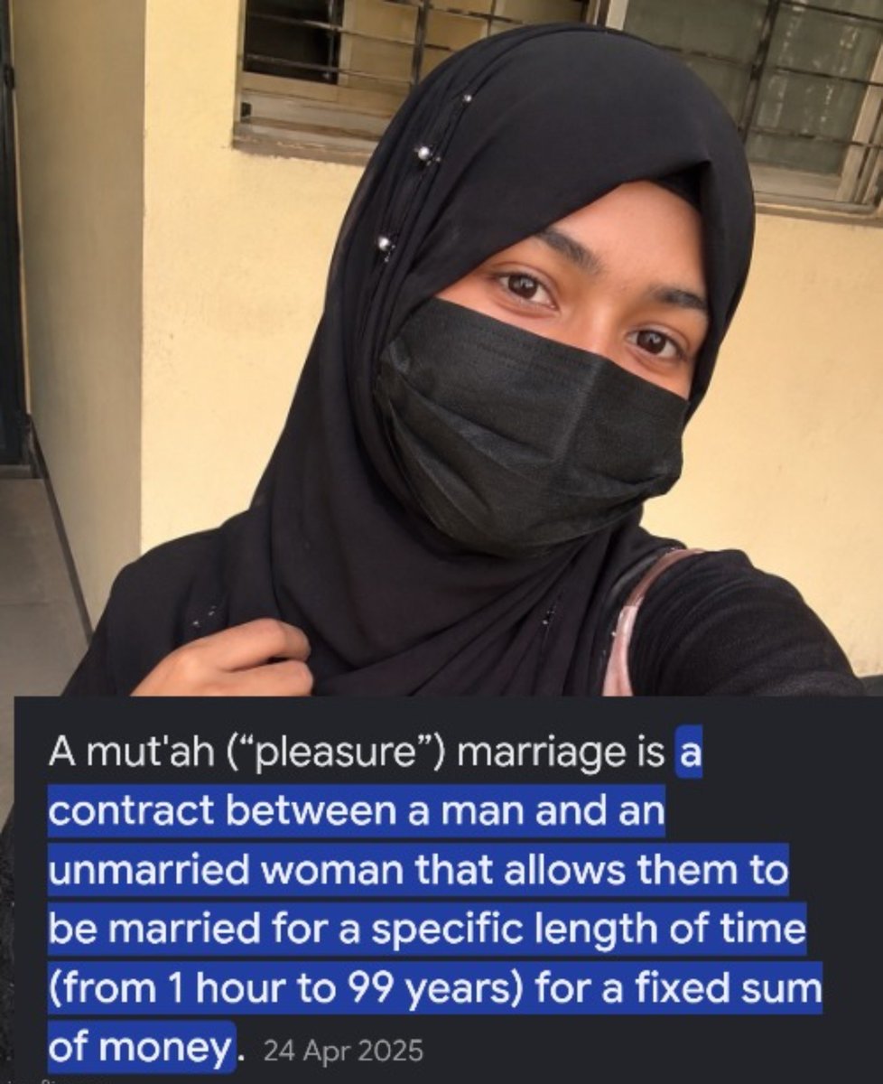 CuteAaruhi4's tweet photo. I have a friend named Ayesha. She always says that people who have sex before marriage are no different from prostitutes.

One day I asked her, "What's your view on Mut'ah (pleasure marriage)?"

She replied, "I support it because Allah has made it permissible."

I said, "But in Mut'ah too, a person can have a relationship with someone for a fixed period in exchange for money or gifts. How is that fundamentally different?"

Her final reply was:

"You won't understand until you accept Islam and have Iman."