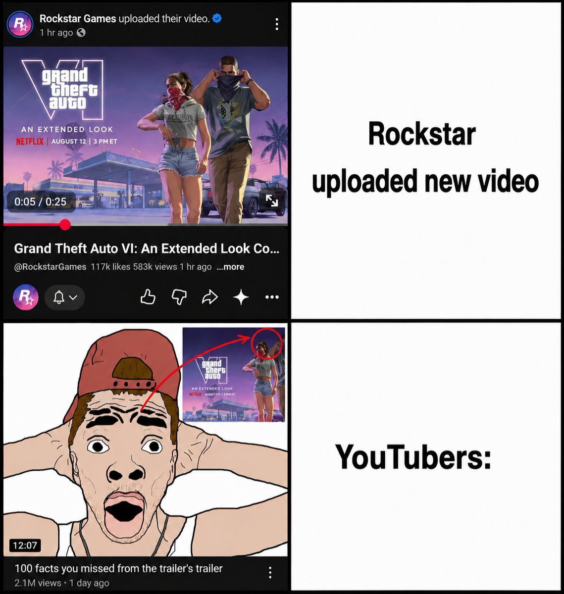 _GTAVI_'s tweet photo. Average GTA 6 YouTuber after the trailer's trailer: https://t.co/3Fubc6qAqr