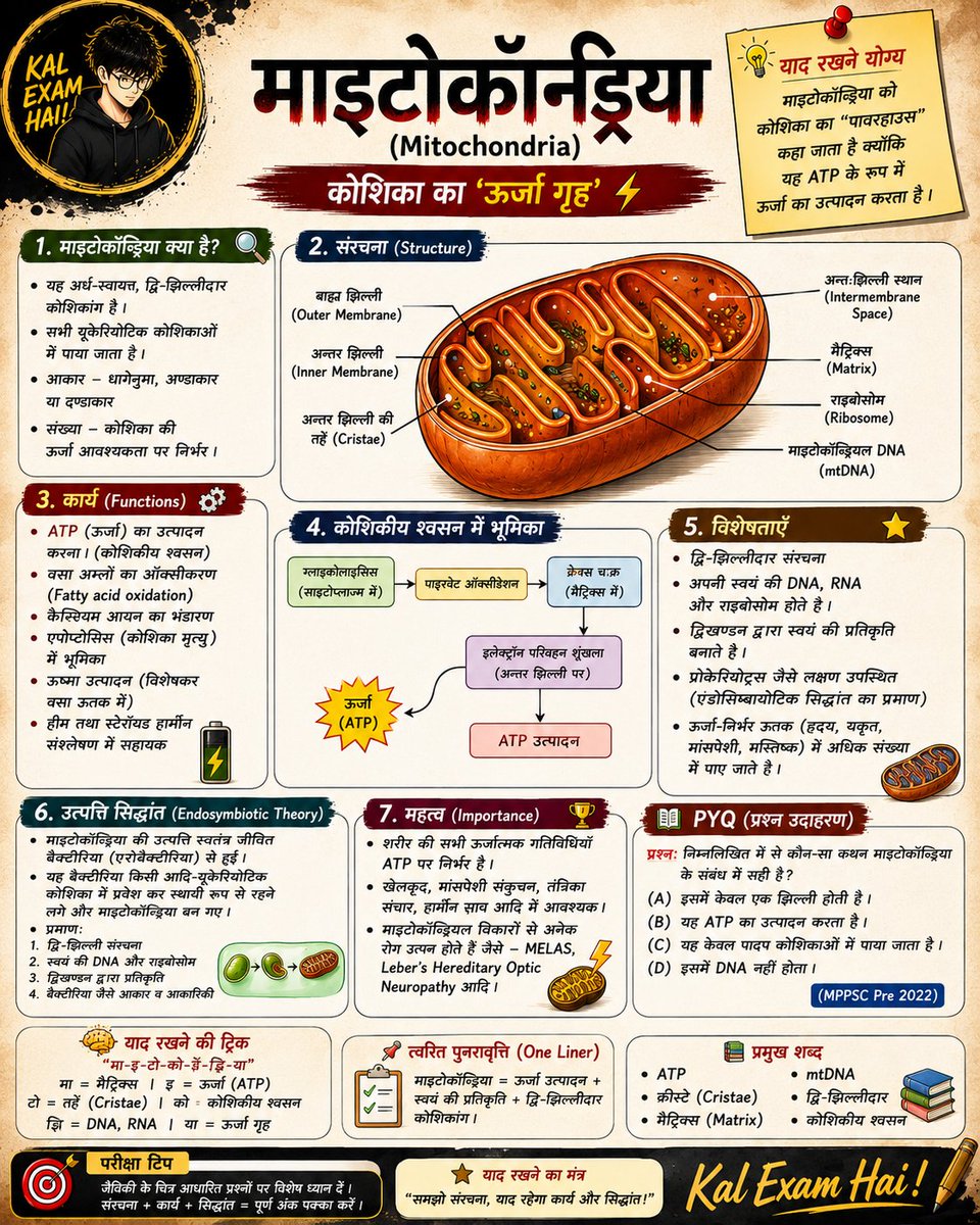 Kal_exam_hai's tweet photo. जब syllabus बहुत बड़ा लगे…
तो याद रखना –
Basic concepts ही सबसे ज्यादा marks दिलाते हैं 💪
Mitochondria का पूरा concept
MPPSC Pre में भी पूछा जा चुका है।
अब कोई confusion नहीं रहेगा।
#kalexamhai #MPPSC #UPSC #MPPSCPre #UPSCNotes #ConceptClear #SmartStudy #ExamStrategy https://t.co/HS28D0OKBE