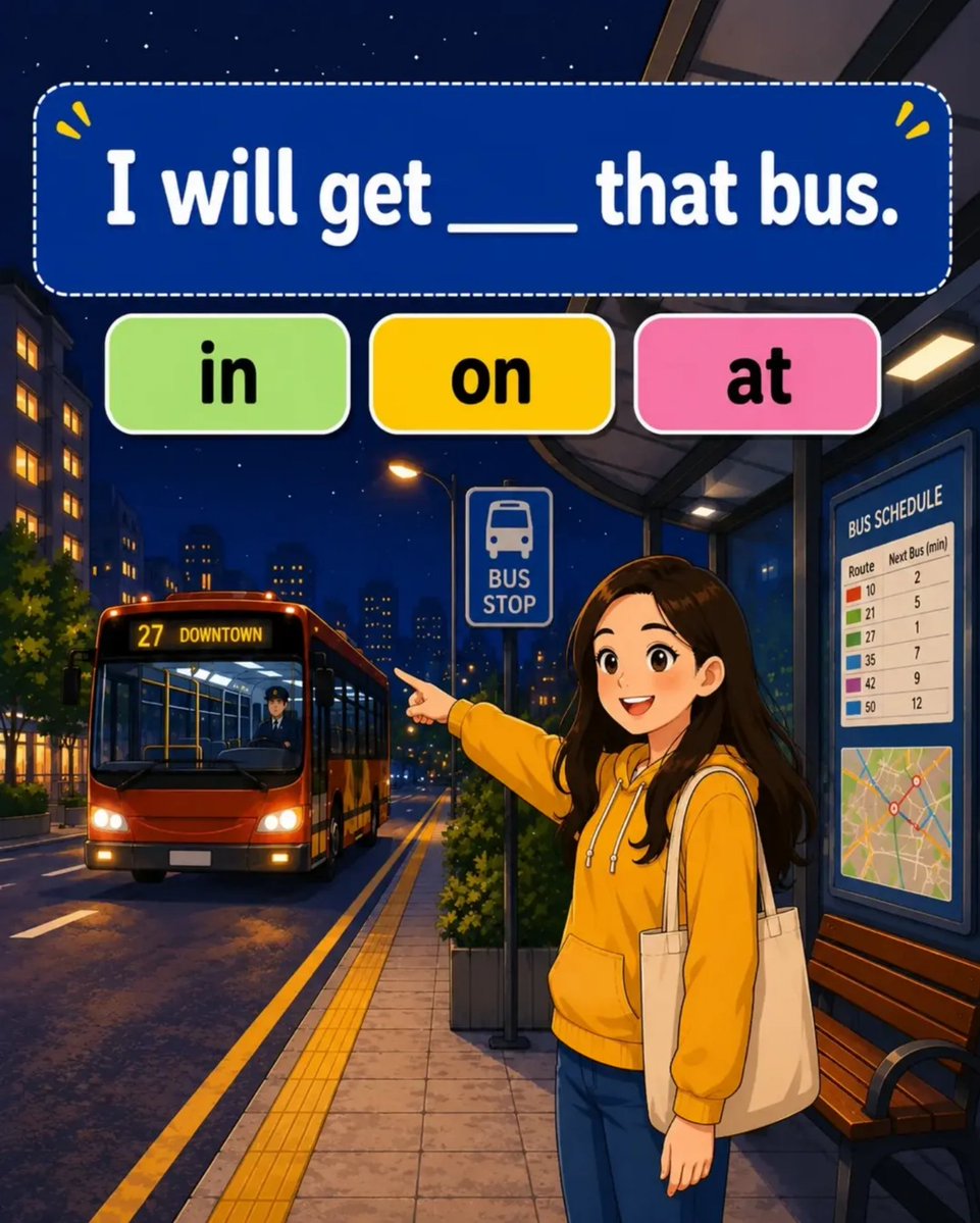 zApexEnglish's tweet photo. Master  everyday English with quick grammar quizzes! Learn the correct  preposition for public transportation and build confidence in real-life  conversations. Small lessons every day lead to big improvements in your  English skills. https://t.co/bfJdAu71VF