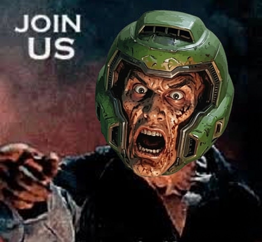 SandyofCthulhu's tweet photo. Both Doom guy and the Evil Dead agree ... https://t.co/stZOLxHptF